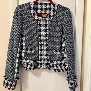 Tory Burch navy/white plaid jacket-Size 6